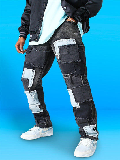 Herren Risse Jeans Patchwork Style Trendy