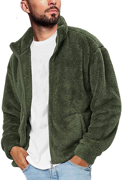 Herren Fleecejacke Warm Flauschig mit Kragen und Taschen