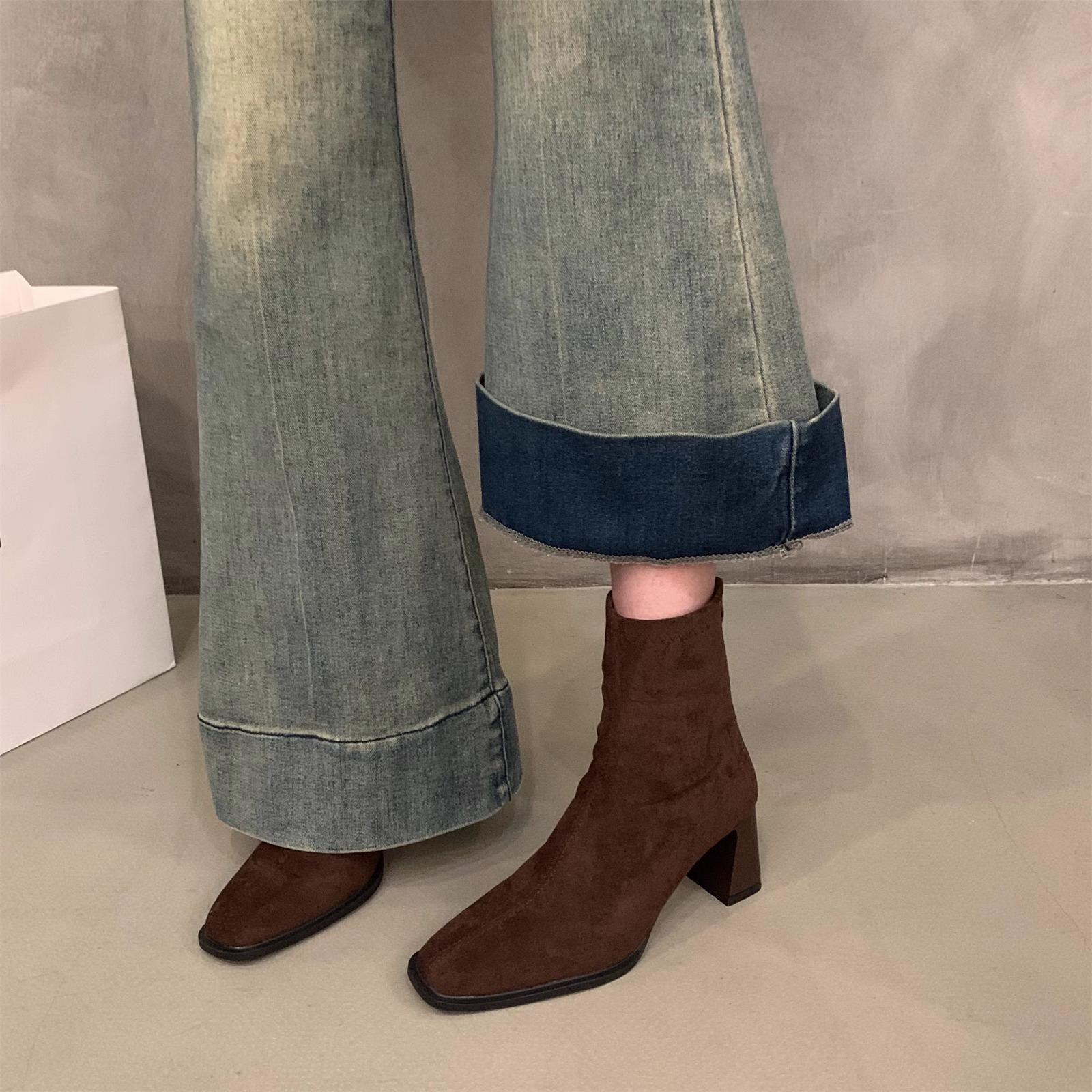 Damen Boots Veloursleder Hochabsatz Elegante Schuhe - BerlinGlamour