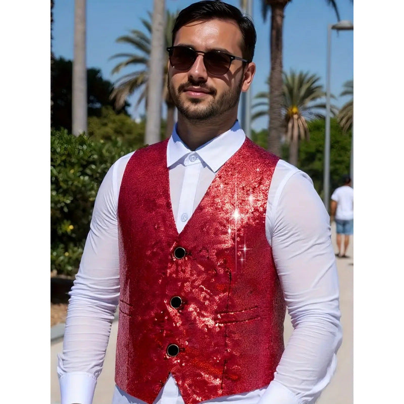 Herren Weste Glitzer PaillettenParty