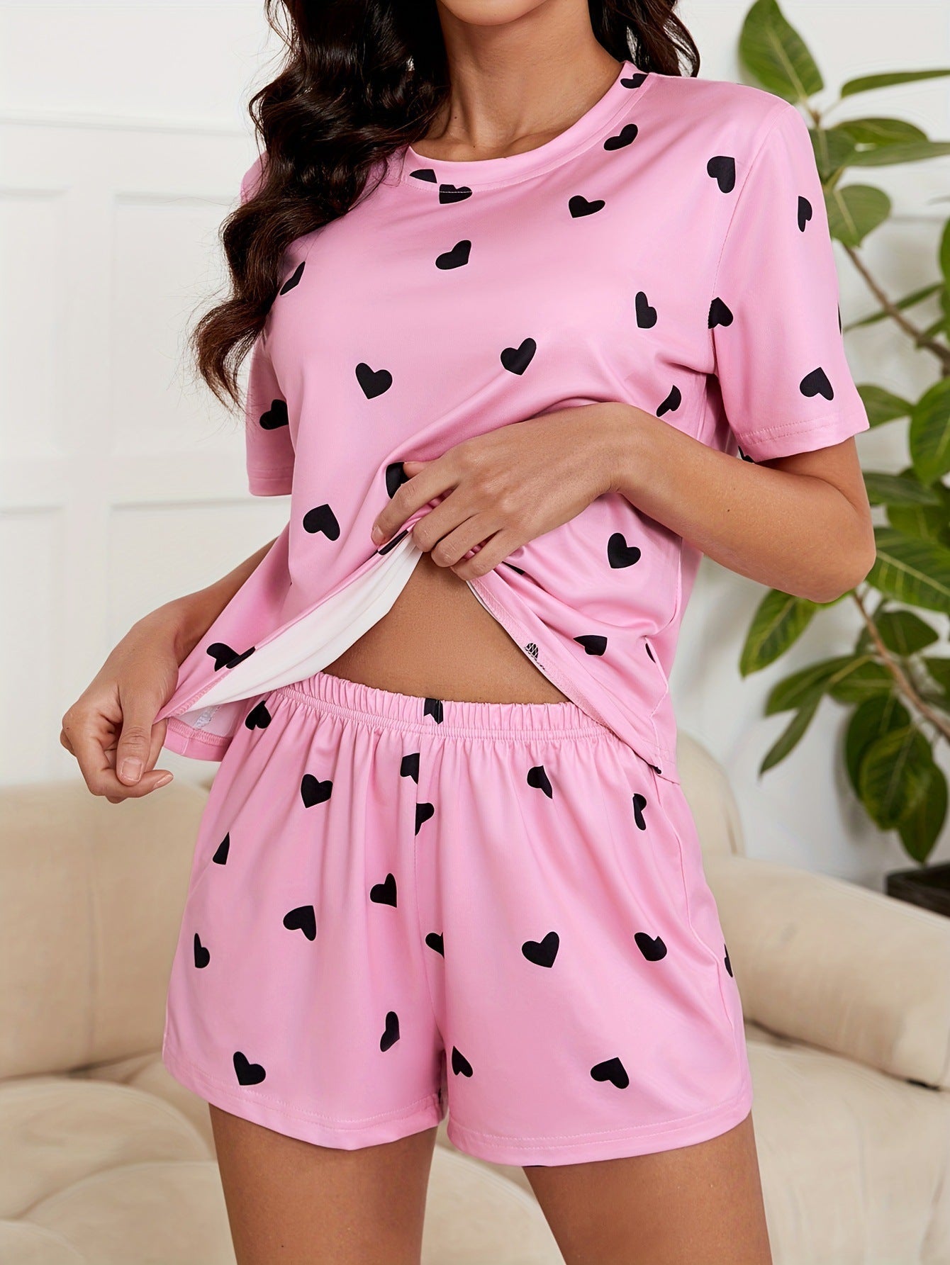 Damen Pyjama Set Weich Kurzarm Shorts