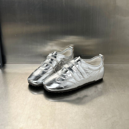 Damen Sneaker Glänzend Weich Klettverschluss