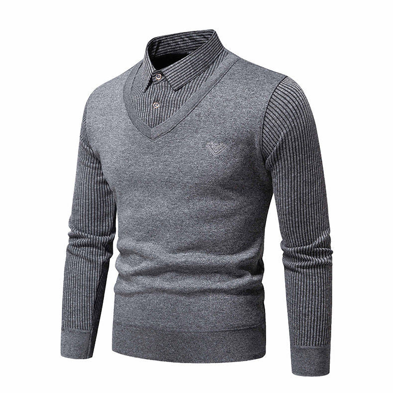 Herren Strickpullover V-Ausschnitt Modern Rippenmuster