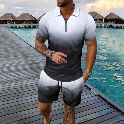 Herren Sportoberteil Kurzarm mit Reißverschluss und Sportshorts