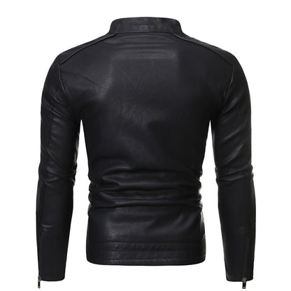 Lederjacke Herren Stehkragen Reißverschlusstaschen Elegant Schwarz
