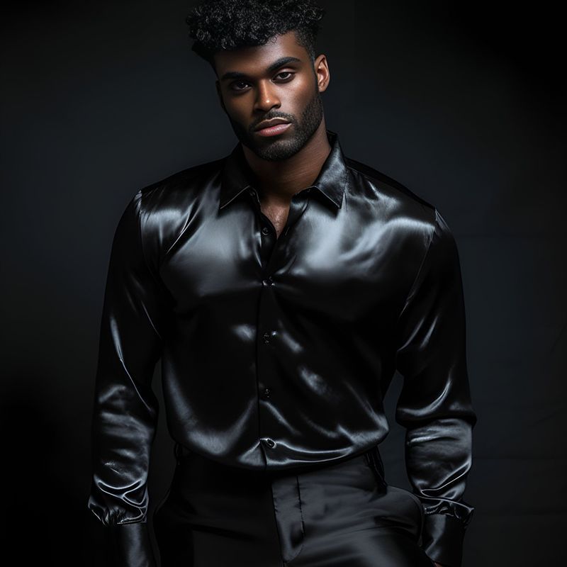 Herren Hemd Satin Glänzend Moderner Kragen