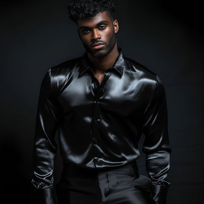 Herren Hemd Satin Glänzend Moderner Kragen