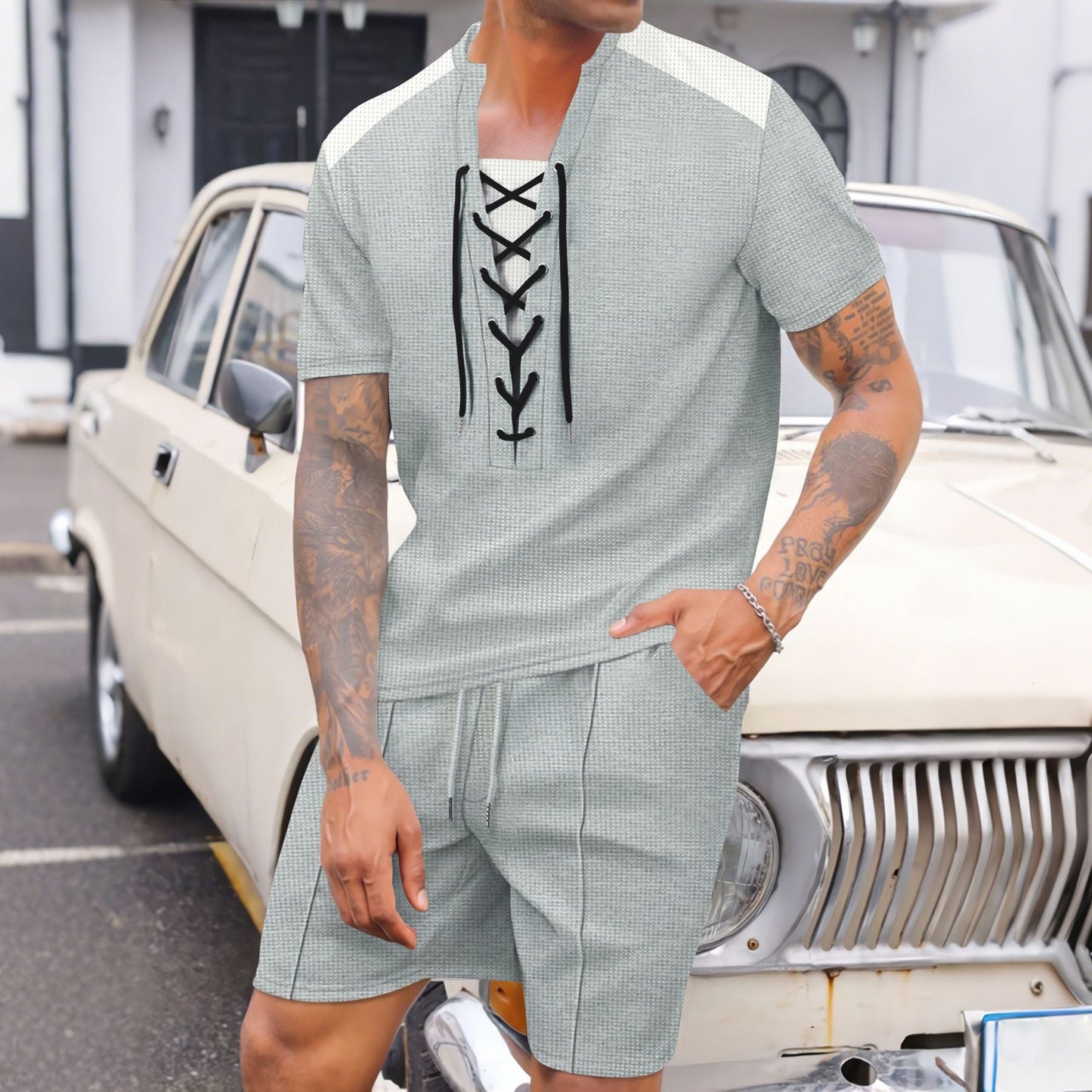 Herren Sport-Set Modern mit Schnürdetails Trendy