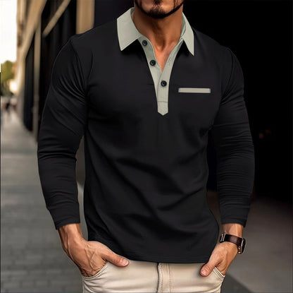 Herren Poloshirt Langarm Moderner Kragen Slim Fit - BerlinGlamour