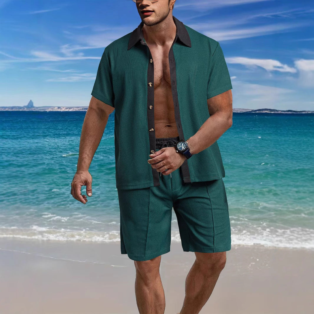 Herren Strandoutfit Atmungsaktiv Kurzarm Hemd und Bequeme Shorts