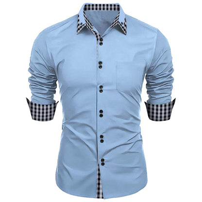 Herren Langarmhemd Modern mit Knöpfen Kontrastmanschette