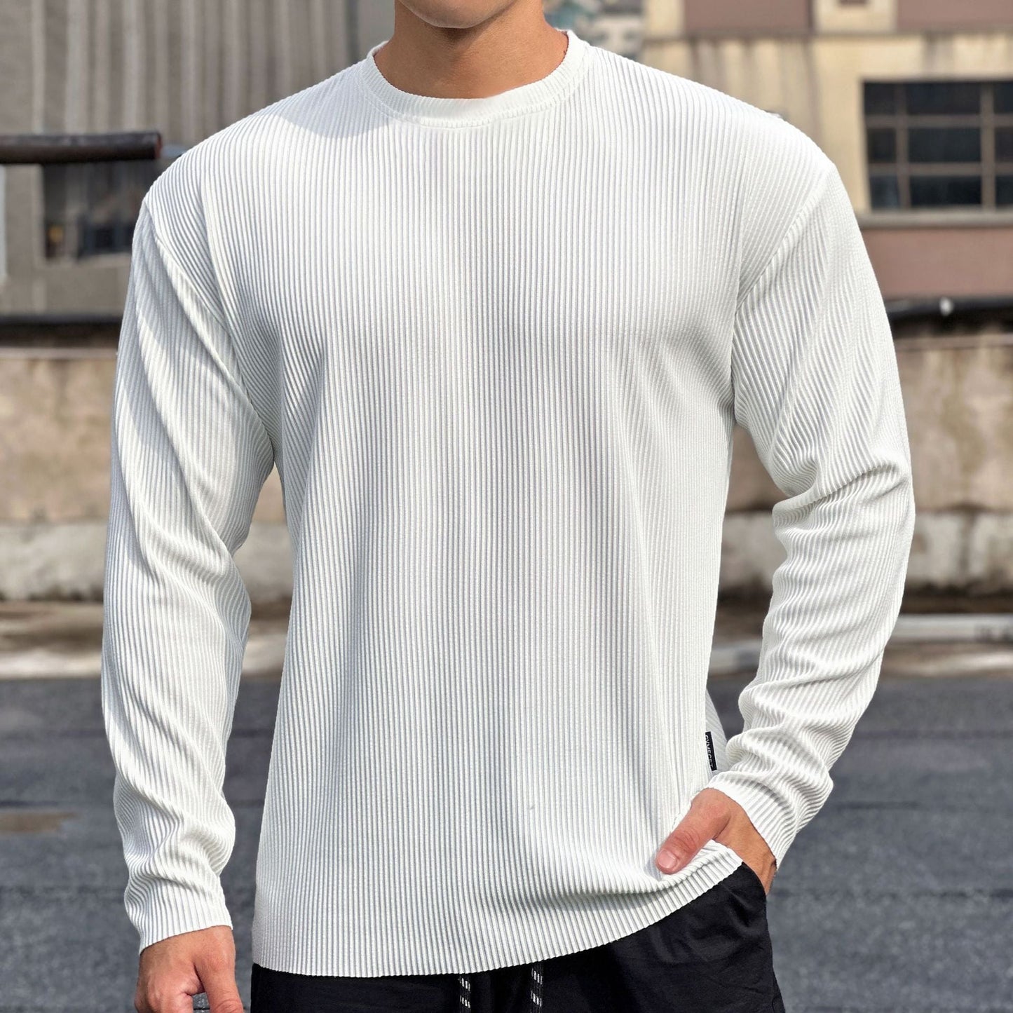 Herren Langarmshirt Rippstoff Lässig Modern Berlin