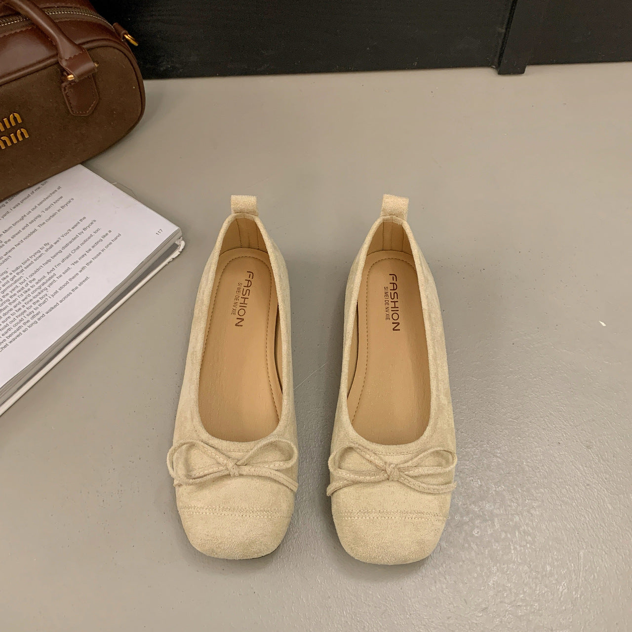 Damen Ballerinas Bequem Ledersohle Zierliche Schleife