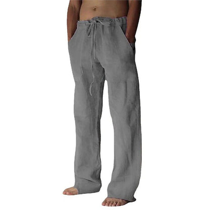 Herren Leinenhose Bequem mit Verstellbarem Bund und Seiten-Taschen