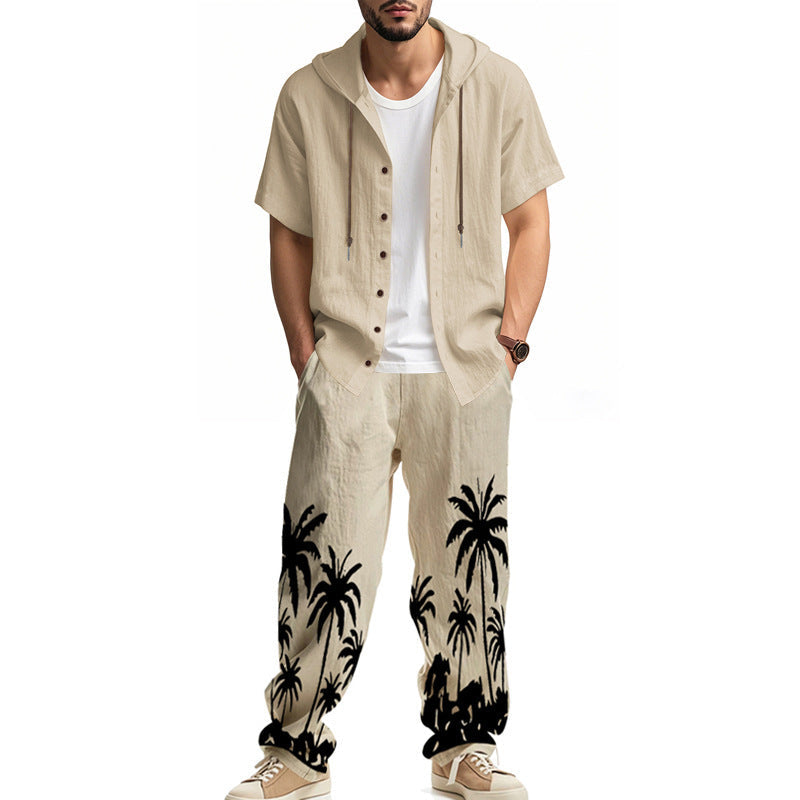Herren Sommerjacke Kapuze Palmenmuster Trendig