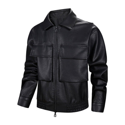 Lederjacke Herren Lässig mit Taschen Schwarz Modern