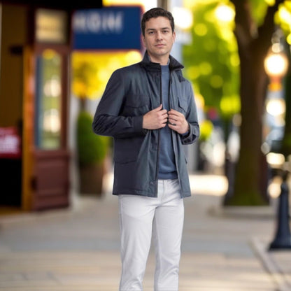 Herren Outdoorjacke Leicht Wasserdicht Mit Taschen Hoch Kragen