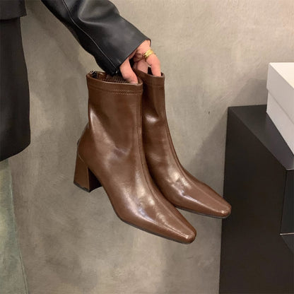 Damen Stiefeletten Spitze Elegant Blockabsatz Schuhe