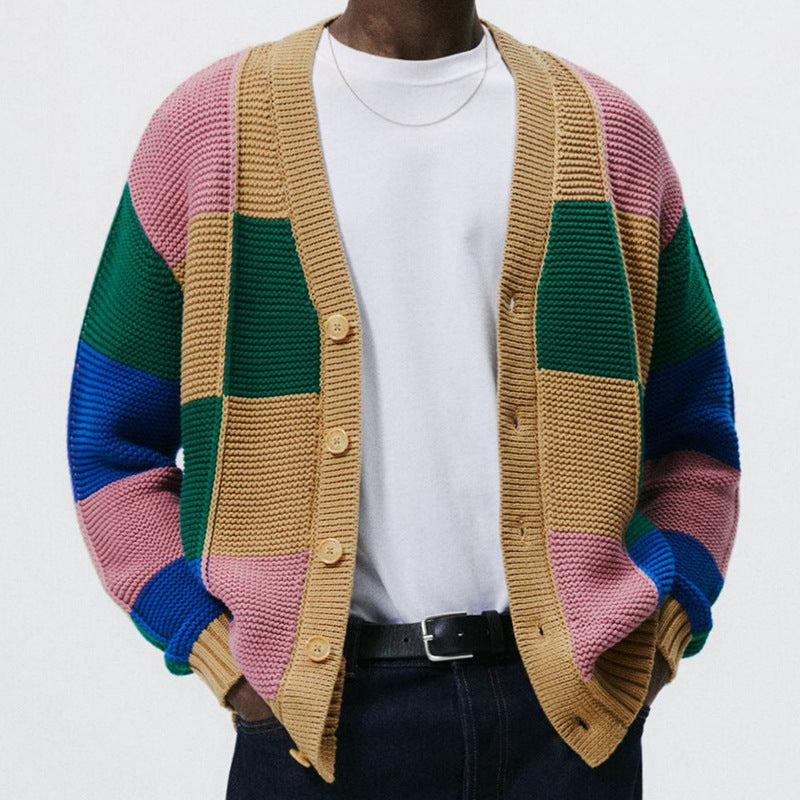 Herren Strickcardigan Gestreift Bunt Modern