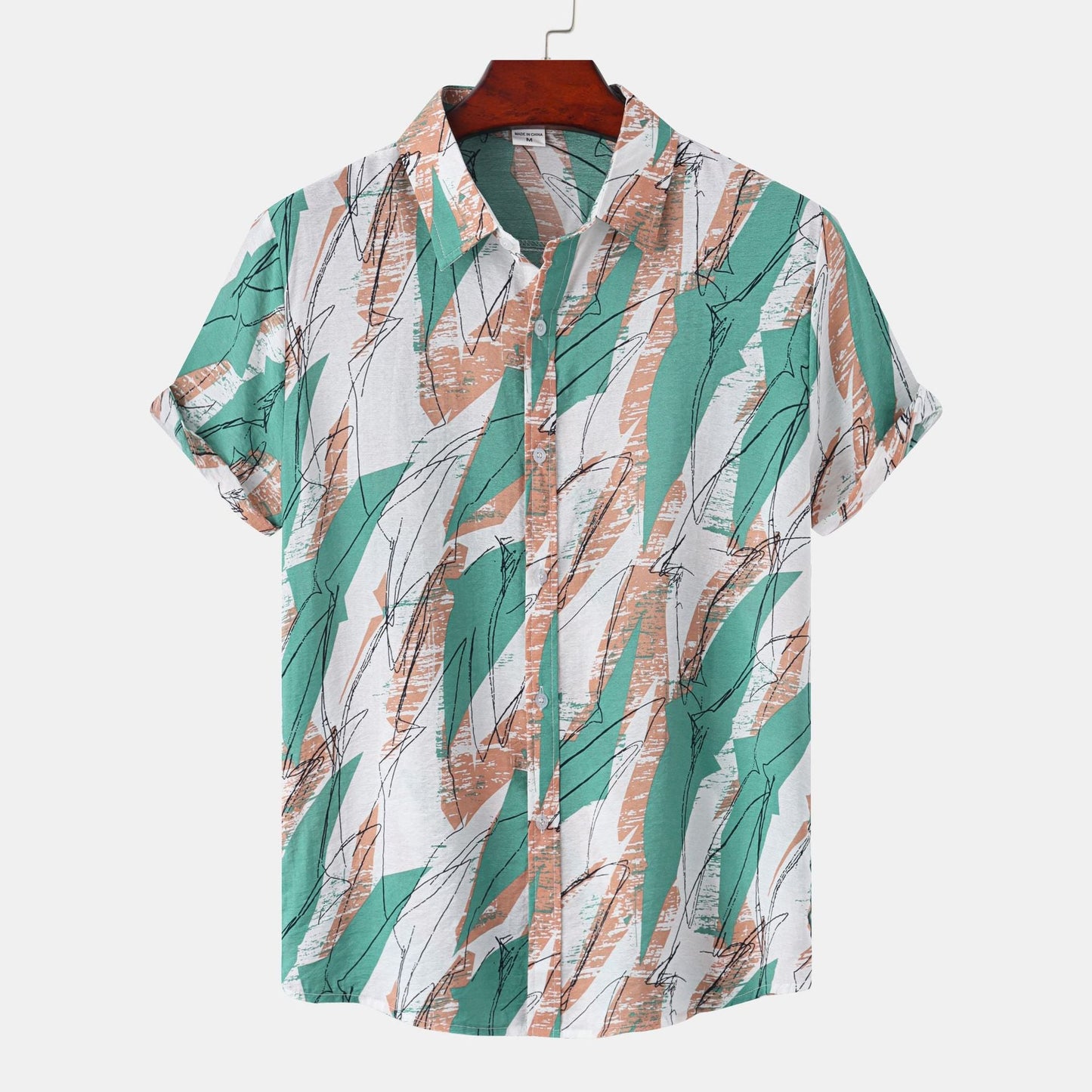 Herren Kurzarmhemd Modern mit Kunstdruck und Bequemer Passform