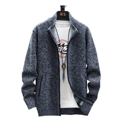 Herren Strickjacke Stehkragen Taschen Elegante Winterjacke