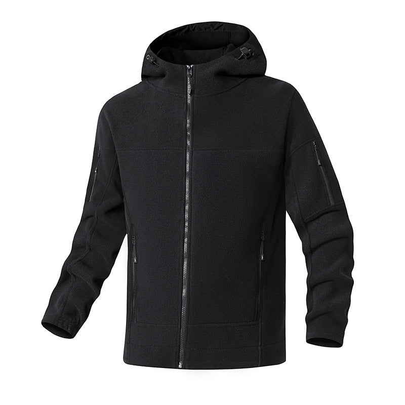 Herren Fleecejacke Wasserdicht mit Kapuze und Reißverschlusstaschen