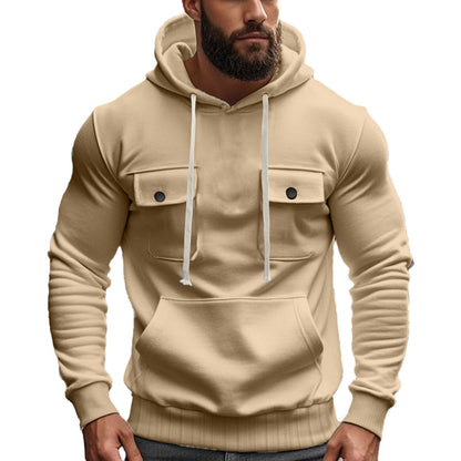 Herren Hoodie Modern mit Taschen und Kontrastkordeln