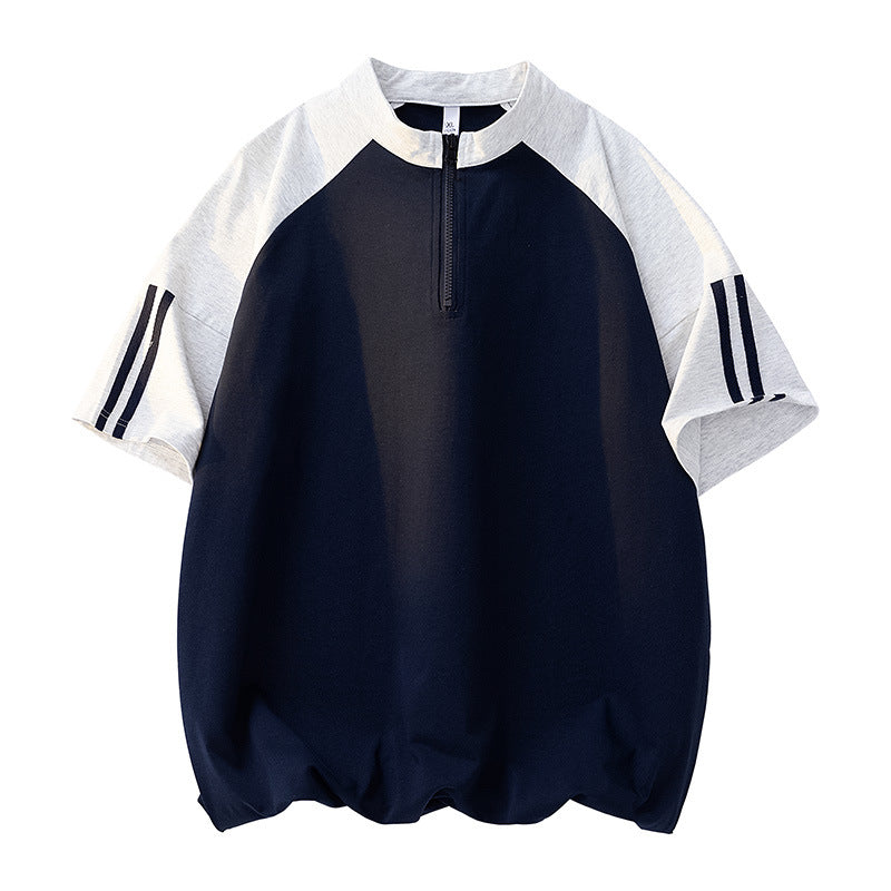 Herren Sportshirt Kurzarm Modern Reißverschluss Top