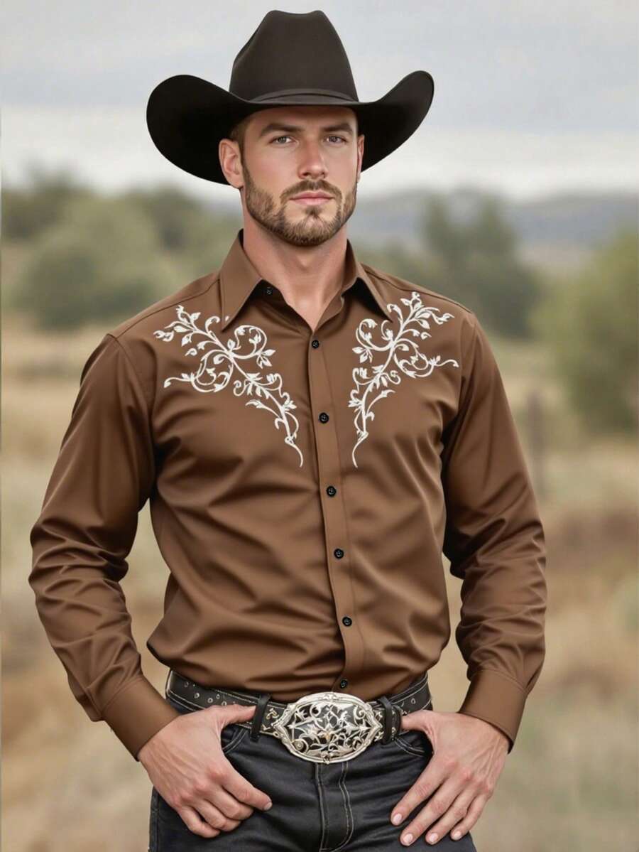 Herren Langarmhemd Modern mit Floralmuster Elegant