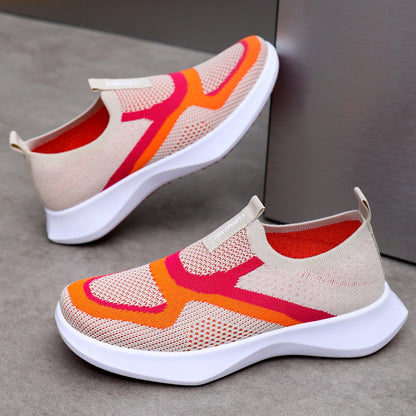 Damen Sneaker Bequem Slip-On mit Strickdesign