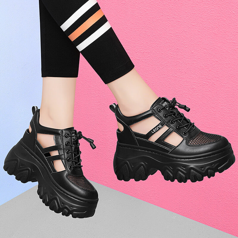 Damen Plateau Sneaker Trendy High Heels Schuhe