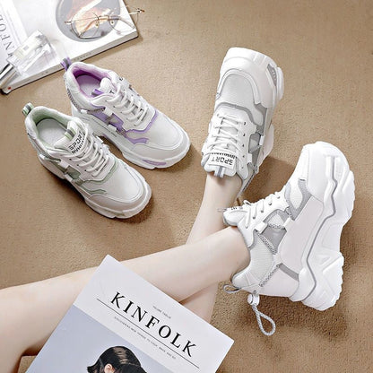 Damen Plateau Sneaker Atmungsaktiv Mesh Obermaterial Komfortabel
