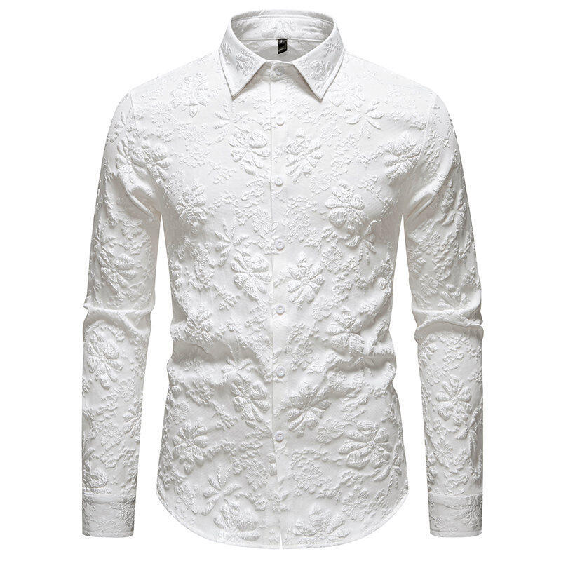 Herren Langarmhemd Blumen Stickerei Elegant Modern