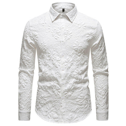 Herren Langarmhemd Blumen Stickerei Elegant Modern