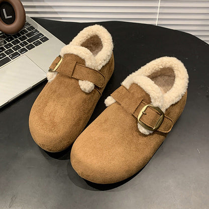 Damen Hausschuhe Warm Plüschig mit Riemen Modern
