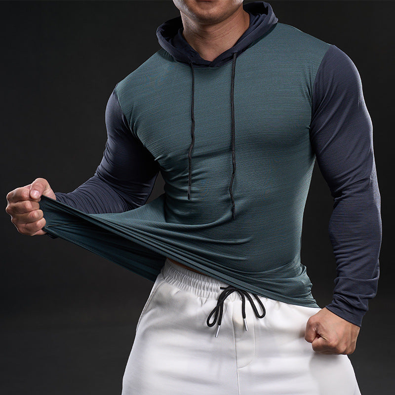 Herren Funktionsshirt Langarm Atmungsaktiv Kapuze Sportlich
