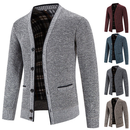 Herren Strickjacke Karomuster Knopfverschluss Elegante Männerjacke - BerlinGlamour