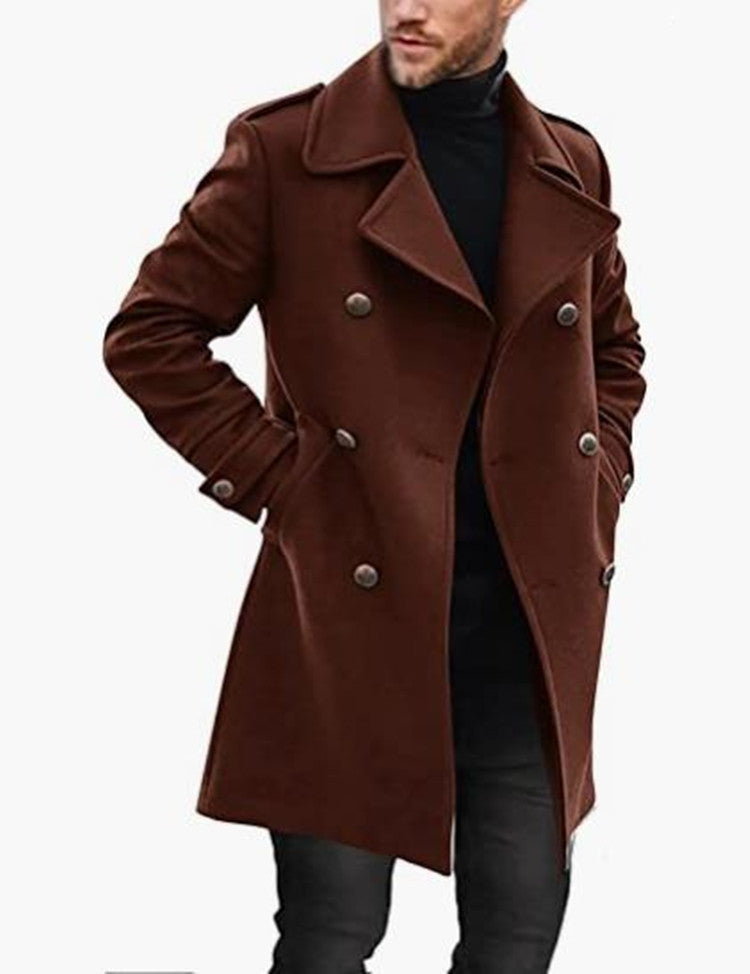 Herren Doppelknebelmantel Modern Elegent Schwarz