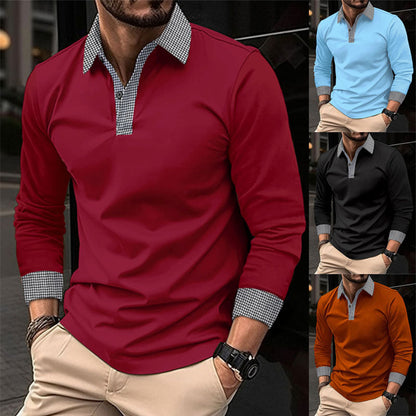 Herren Poloshirt Langarm Modern Kontrast Kragen - BerlinGlamour