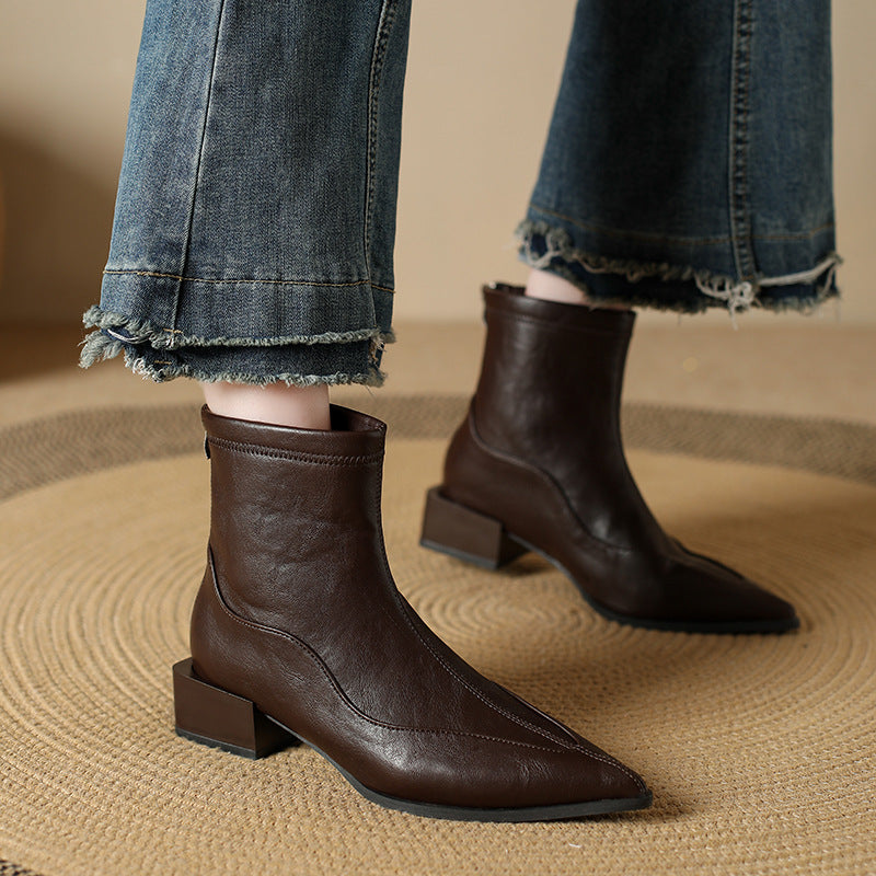 Damen Stiefeletten Hoch Modern Blockabsatz Spitz