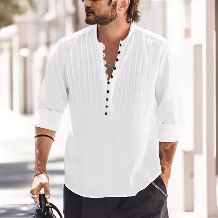 Herren Langarmshirt Elegant mit Knöpfen und Falten Modern - BerlinGlamour