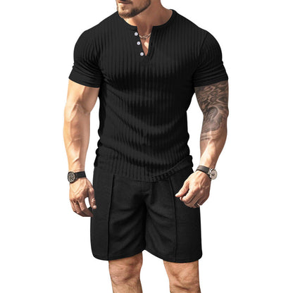 Herren Kurzarm T-Shirt Struktur Optik Berlin Style
