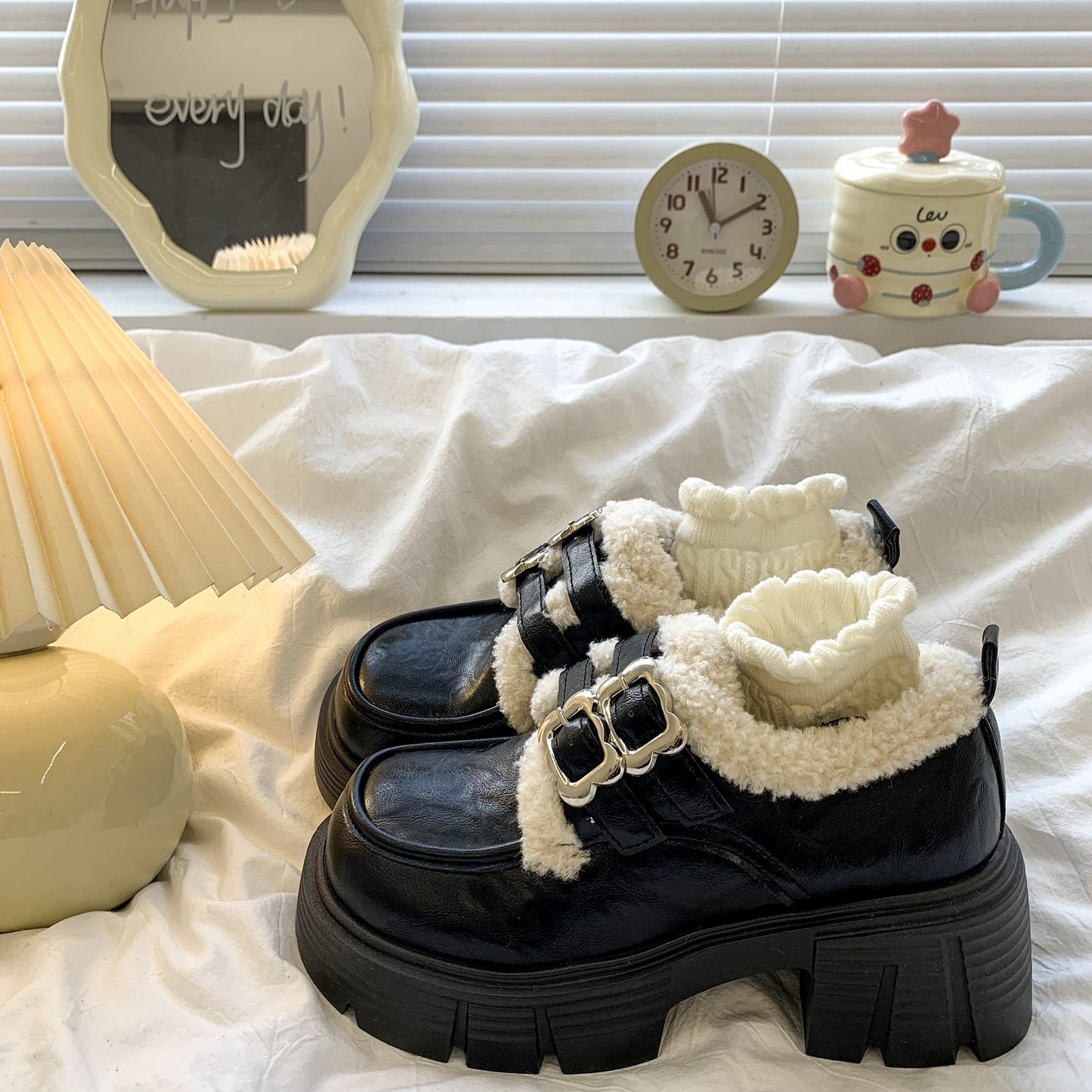 Damen Stiefel Flauschig Innenfutter Blockabsatz Winter - BerlinGlamour