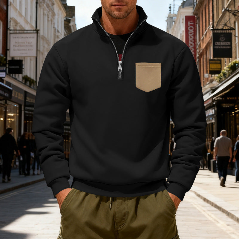 Moderner Herren Sweatshirt mit Reißverschluss und Tasche