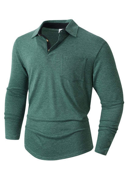 Herren Langarm Polo mit Kragen Design und Brusttasche Modern