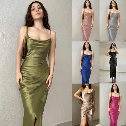 Damen Maxikleid Elegantes Langkleid mit Wickelschnitt und Spaghettiträgern - BerlinGlamour