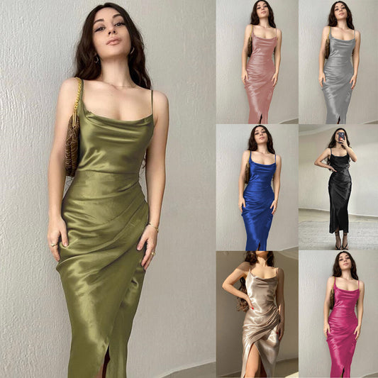 Damen Maxikleid Elegantes Langkleid mit Wickelschnitt und Spaghettiträgern - BerlinGlamour