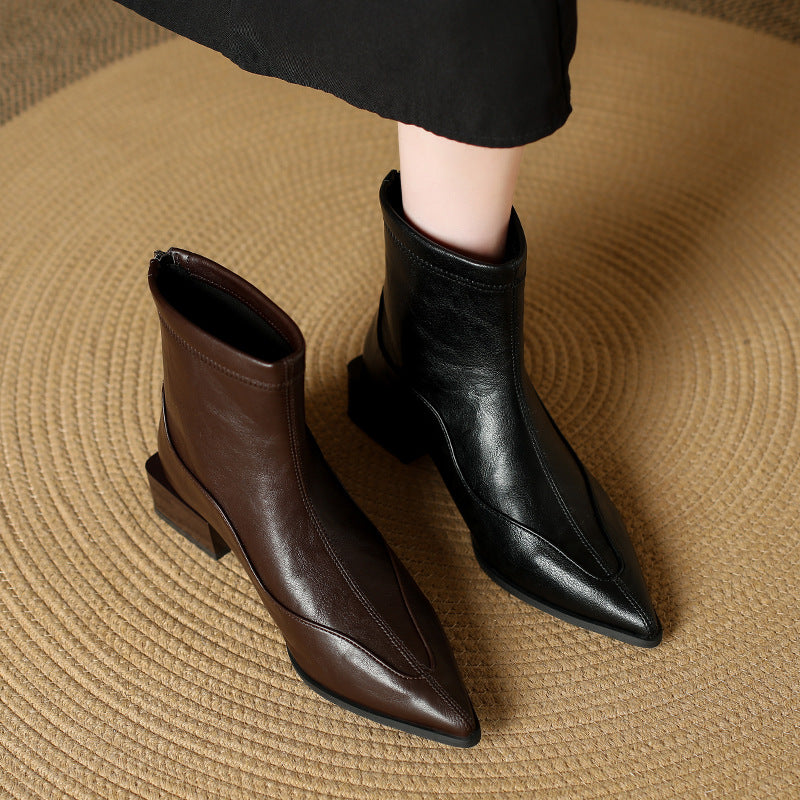 Damen Stiefeletten Hoch Modern Blockabsatz Spitz - BerlinGlamour
