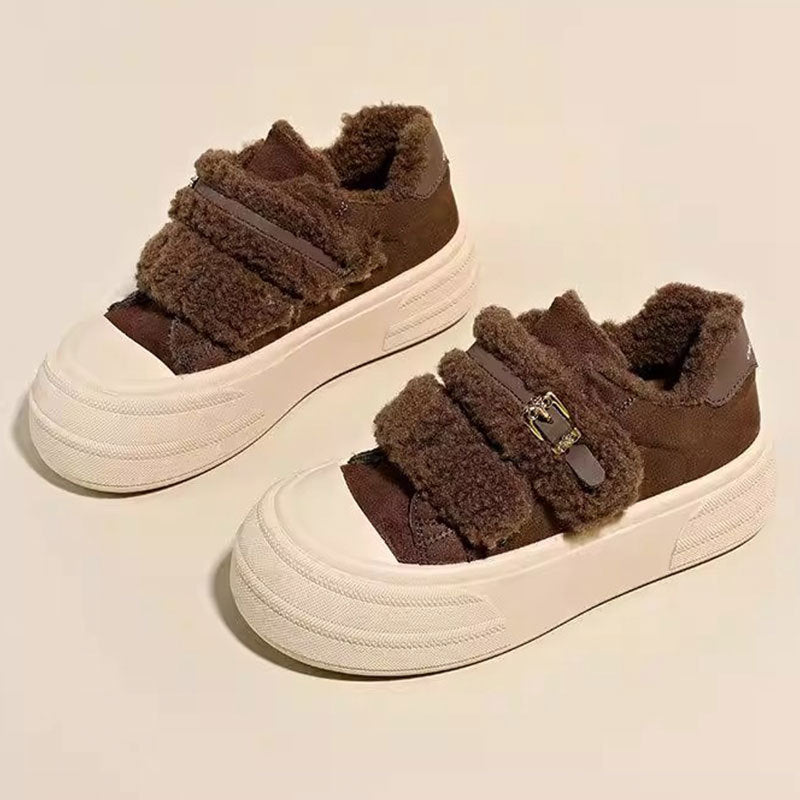 Damen Sneaker Bequem Kuschelig Mit Klettverschluss