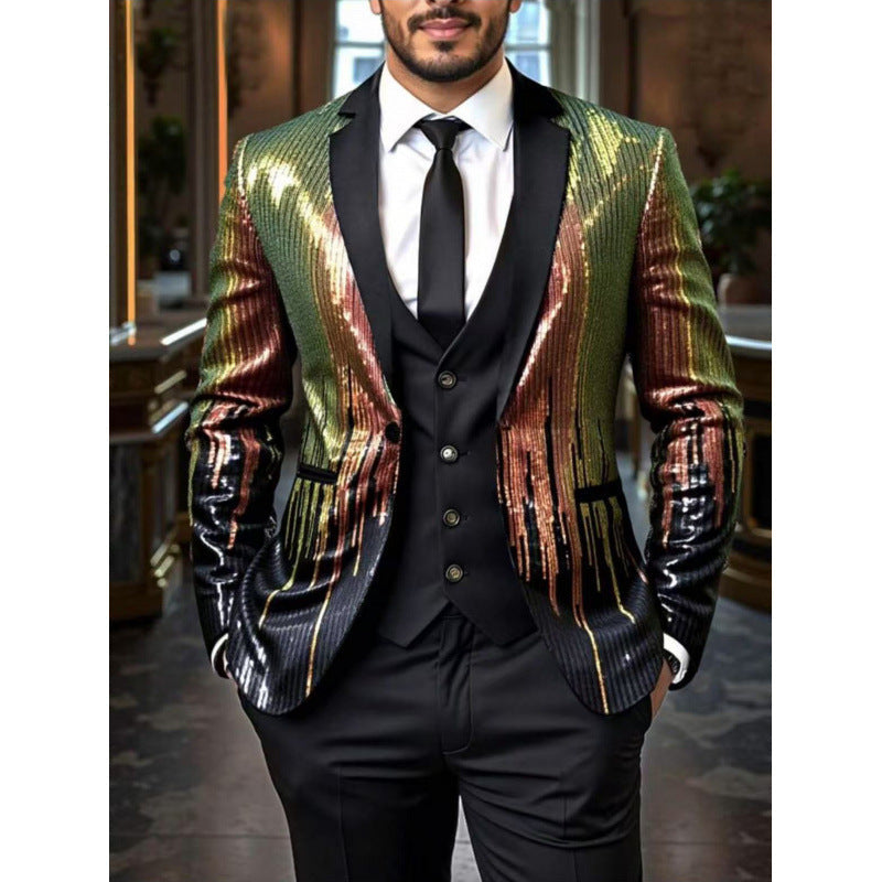 Herren Smoking Blazer Pailletten Glitzernd Elegant
